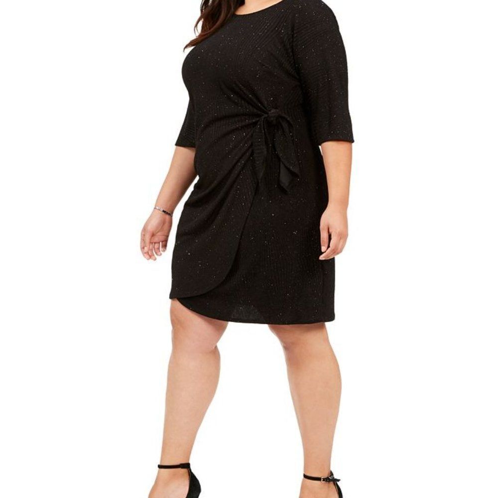 Robbie Bee Plus Faux Wrap Dress Women‎ Black Glitter 3X Evening Party Formal NWT